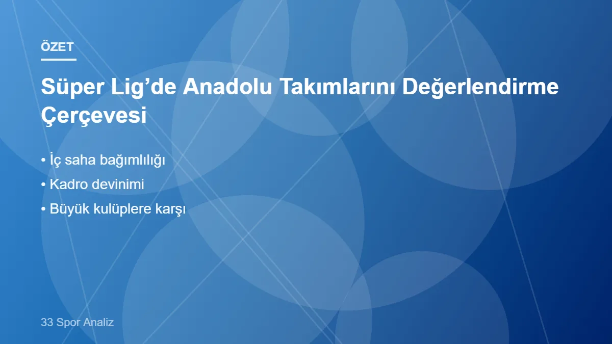 Süper Lig’de Anadolu Takımlarını Değerlendirme Çerçevesi – ana başlıklar